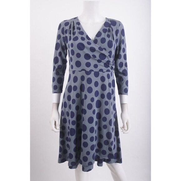 Boden Womens Jersey Wrap Dress UK 14P US 10P Blue Polka-Dot 3/4 Sleeve - Picture 1 of 6